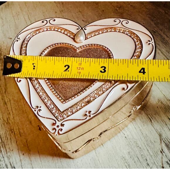 Heart Shaped Enamled Velvet lined Jewelry Box, New Old Stock Things Remembered - Picture 7 of 10